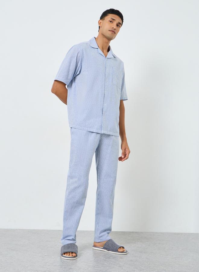 Styli Men Striped Woven Shirt and Pyjama Set - Image 1